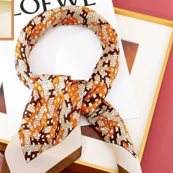 Brown & Orange Print Silky Scarf